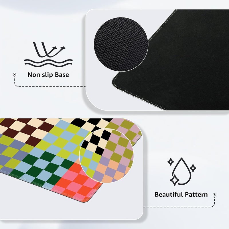 iCasso Checkered Desk Mat, Cute XXL Large Mouse Pad for Desk Cover, Anti-Slip Big Mousepad with Stitched Edges, Keyboard Mat for Computer Desktop Protector (Retro Checkered) - Image 3